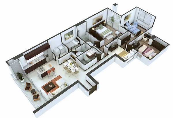 25款三居室户型装饰效果图模型16