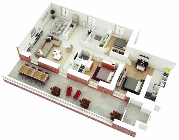 25款三居室户型装饰效果图模型15