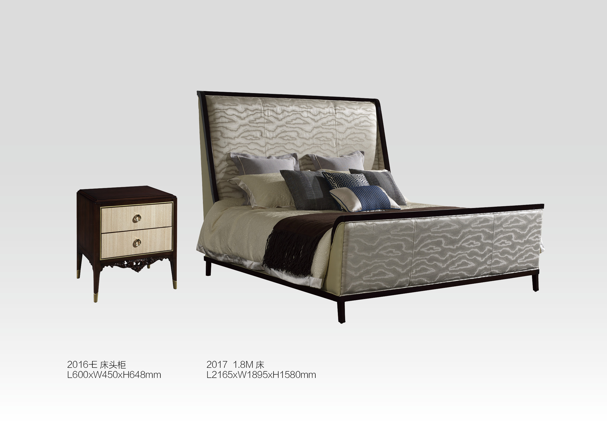 美式乡村风格全实木卧室家具床+后现代床头柜